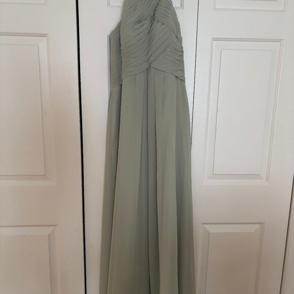 Azazie Ginger Dusty Sage A-Line Halter Pleated Chiffon Dress - Picture 4 of 5